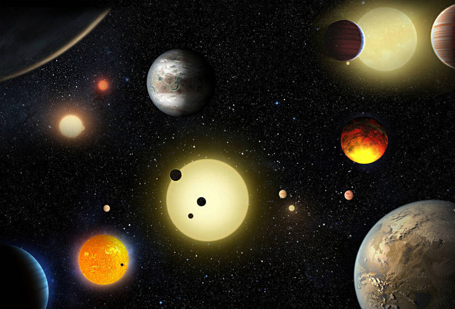 This artist&#039;s concept depicts select planetary discoveries made to date by NASA&#039;s Kepler space telescope. (Illustration by W.