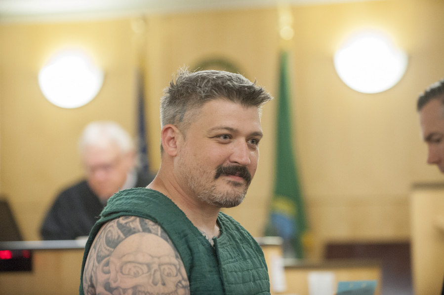 Triple-homicide suspect Brent W. Luyster makes a first appearance Monday morning, July 18, 2016, in Clark County Superior Court. Luyster's arraignment on Monday was set over to August. He faces three counts of aggravated first-degree murder, attempted first-degree murder, and first- and second-degree unlawful possession of a firearm. Aggravated murder carries the possibility of the death penalty.