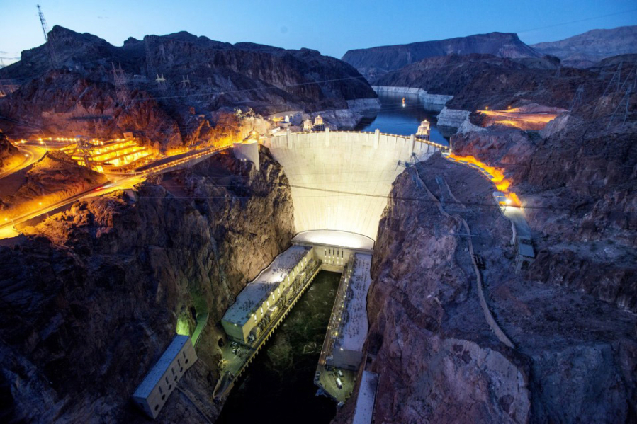 Nevada&#039;s Hoover Dam, shown in 2015, provides electricity in addition to controlling the flow of the Colorado River. Drought-related reductions in water levels have led engineers to install more efficient turbines at the dam.