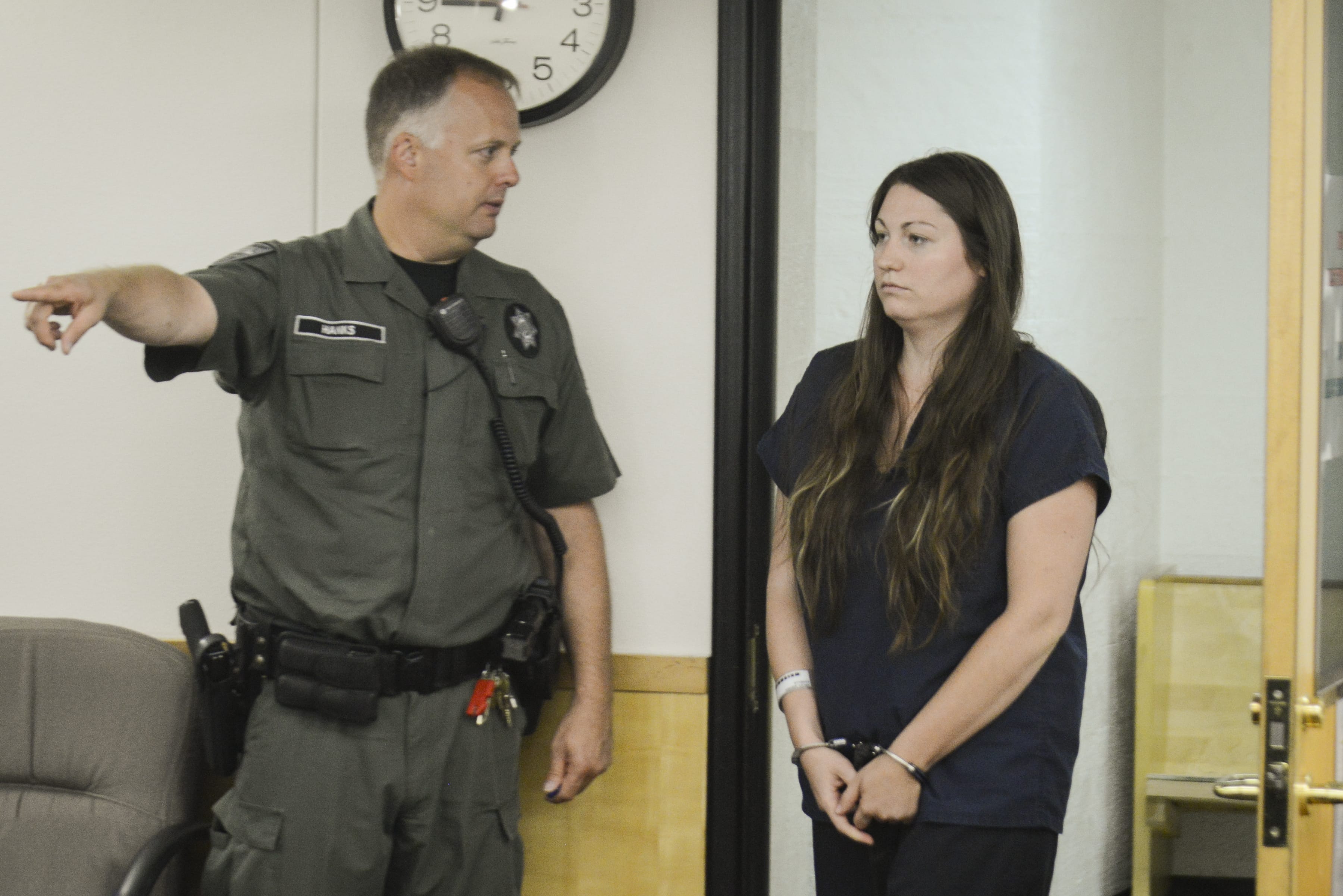 Andrea Sibley, the girlfriend of Brent Ward Luyster, the man suspected in a triple homicide in Woodland, makes a first appearance Friday, July 22, 2016, in Clark County Superior Court on suspicion of first-degree rendering criminal assistance. Sibley was arraigned on the charge Monday.