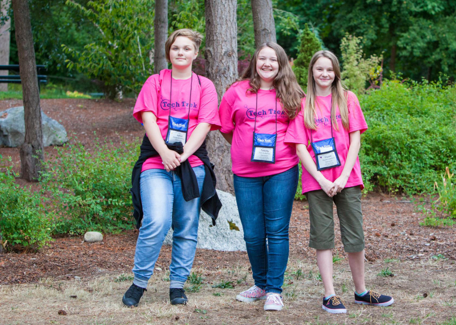 Edgewood Park: The Vancouver chapter of the American Association of University Women paid the tuition for Ashlyn Shradbeck, from left, Felicity Burton and Shyann Langord to attend Tech Trek in Tacoma.
