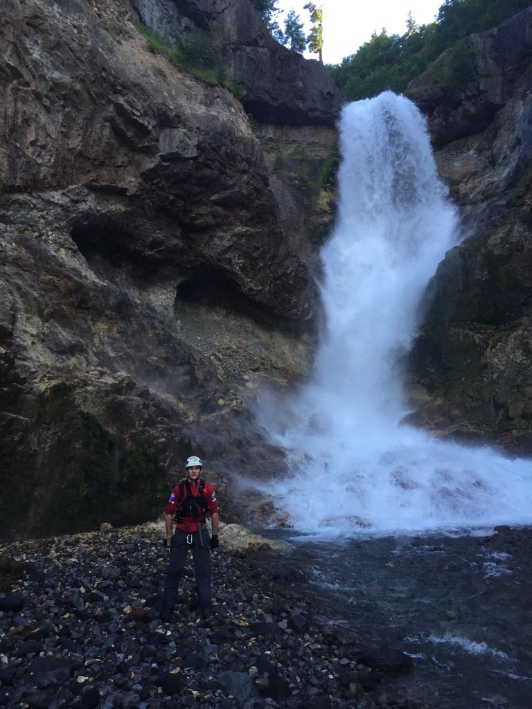 Volcano Rescue Team member Pavel Zabolotskiy pictured just below Lava Canyon Falls Sunday.