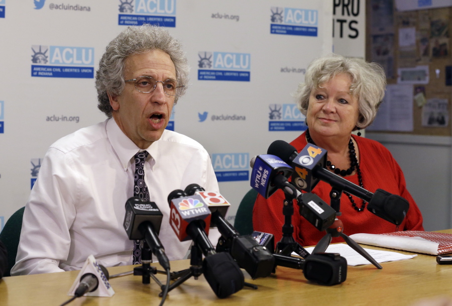 Ken Faulk, left, legal director of ACLU of Indiana, and Betty Cockrum, president of Planned Parenthood of Indiana and Kentucky, discuss the preliminary injunction they won on a law that would have banned abortions sought because of a fetus&#039; genetic abnormalities during a press conference in Indianapolis on Thursday. A federal judge blocked an Indiana law Thursday that would have banned abortions sought because of a fetus&#039; genetic abnormalities, saying that the state does not have the authority to limit a woman&#039;s reasons for ending a pregnancy.