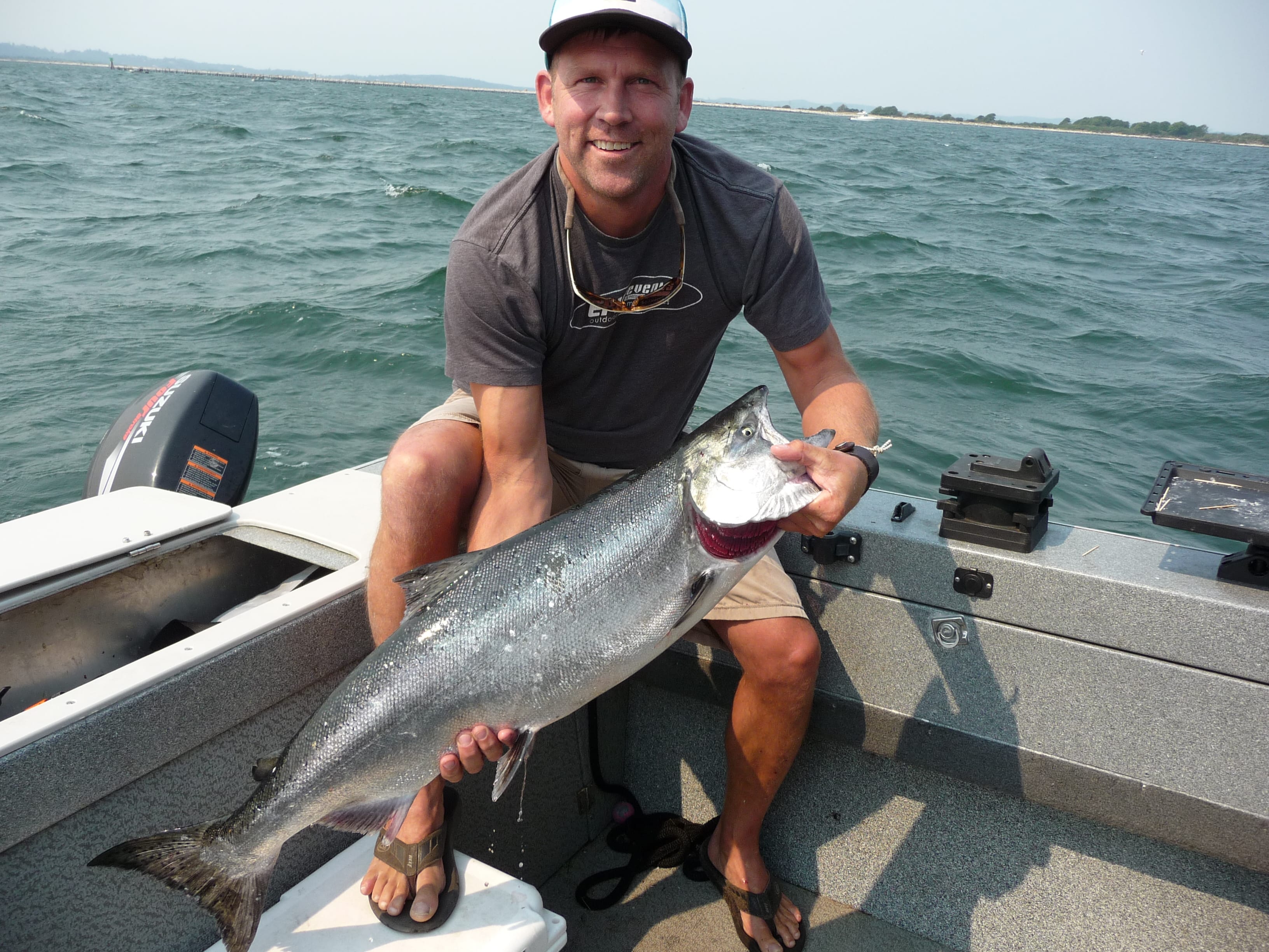 Doug Borneman of Bellingham, Wash., with a chinook caught in the Buoy 10 fishery.