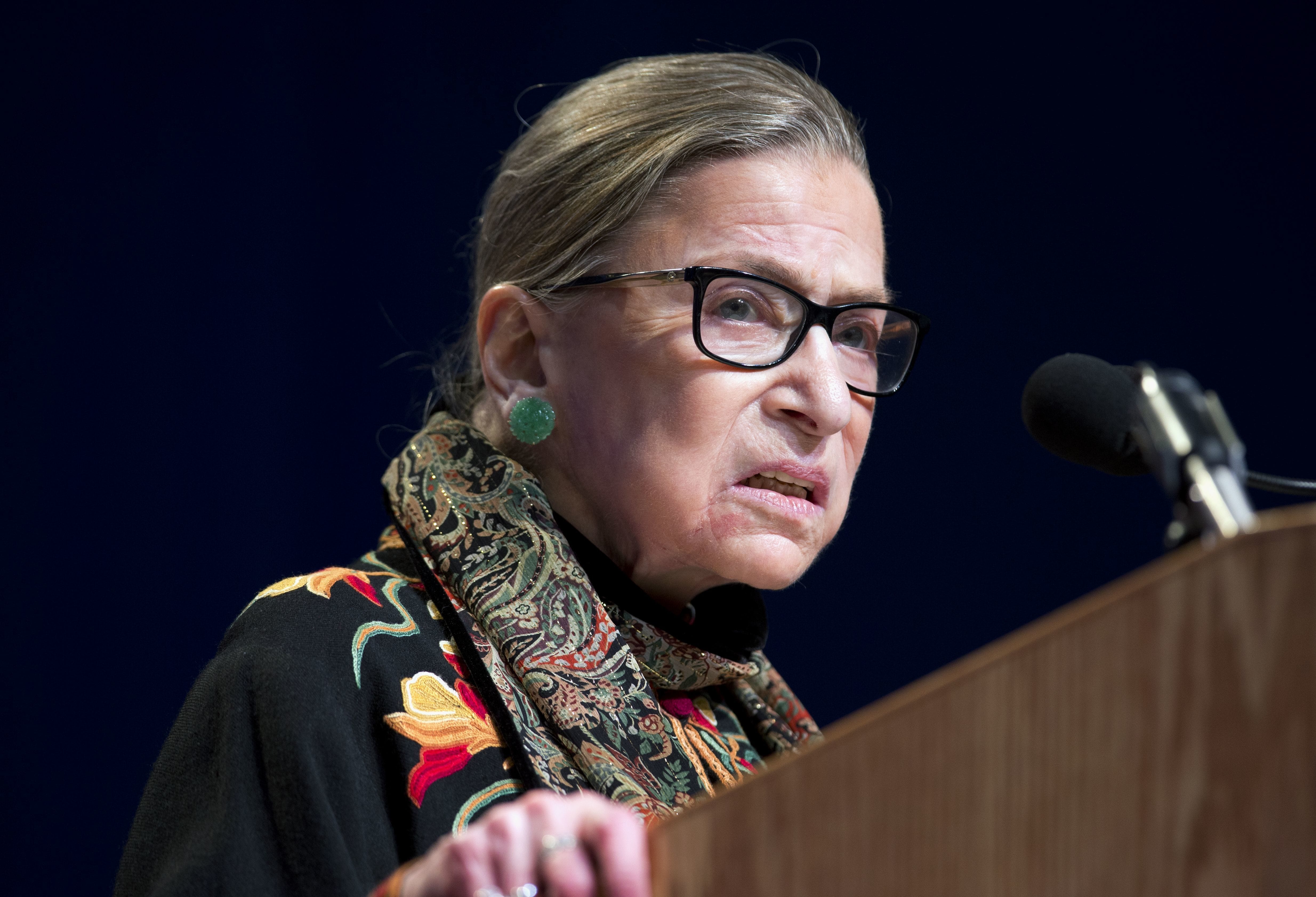 FILE - In this Jan. 28, 2016 file photo, Supreme Court Justice Ruth Bader Ginsburg speaks at Brandeis University in Waltham, Mass. Ginsburg says she regrets comments on Republican presidential candidate Donald Trump.