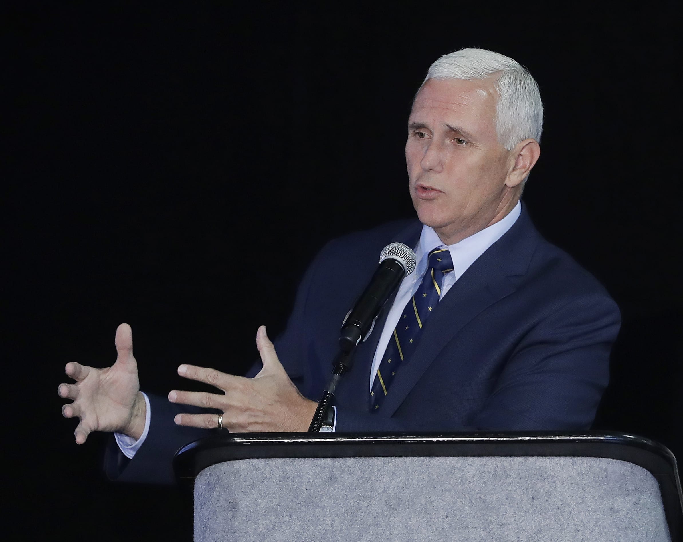 Indiana Gov. Mike Pence speaks in Indianapolis. Republican presidential candidate Donald Trump says on Twitter that he has picked Pence as his running mate.