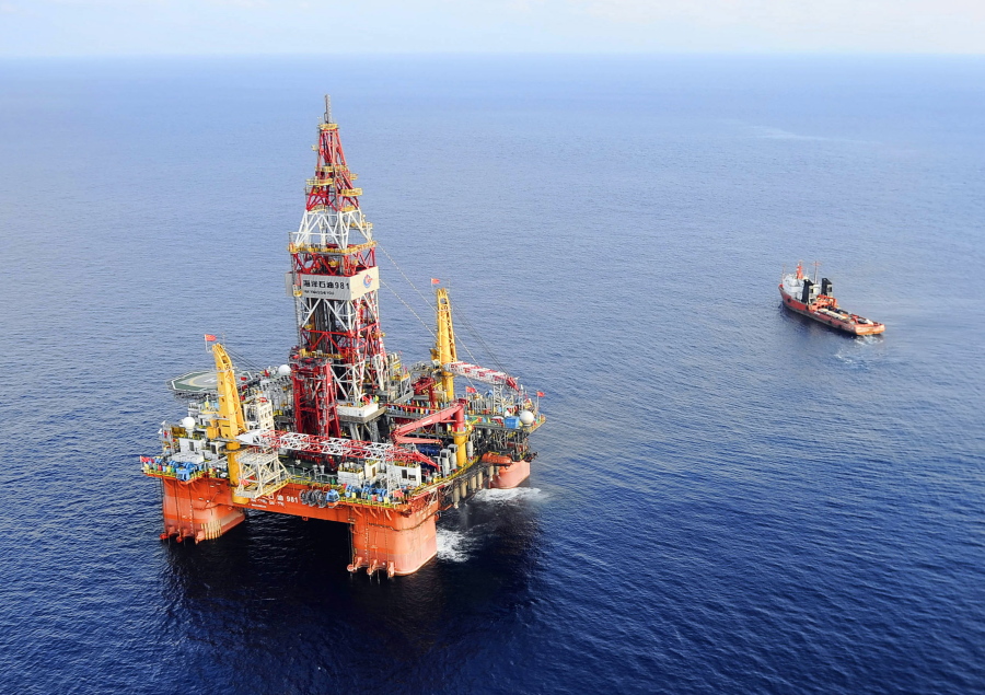 The Haiyang Shiyou oil rig, the first deep-water drilling rig developed in China by the China National Offshore Oil Corporation, as seen in May 2012. Two state-owned companies have announced plans to develop floating nuclear reactors for use by oil rigs or island communities.