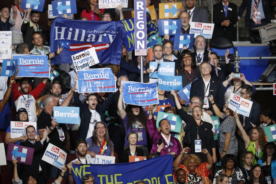 The delegates from Oregon cat their votes for president of the United States on Tuesday during the second day of the Democratic National Convention in Philadelphia.