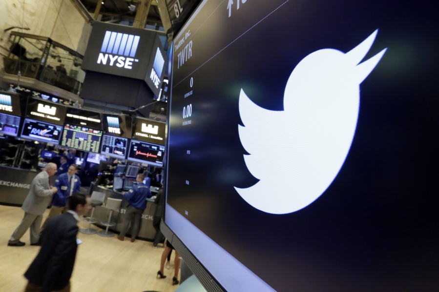 The Twitter symbol appears above a trading post on the floor of the New York Stock Exchange on Wednesday.
