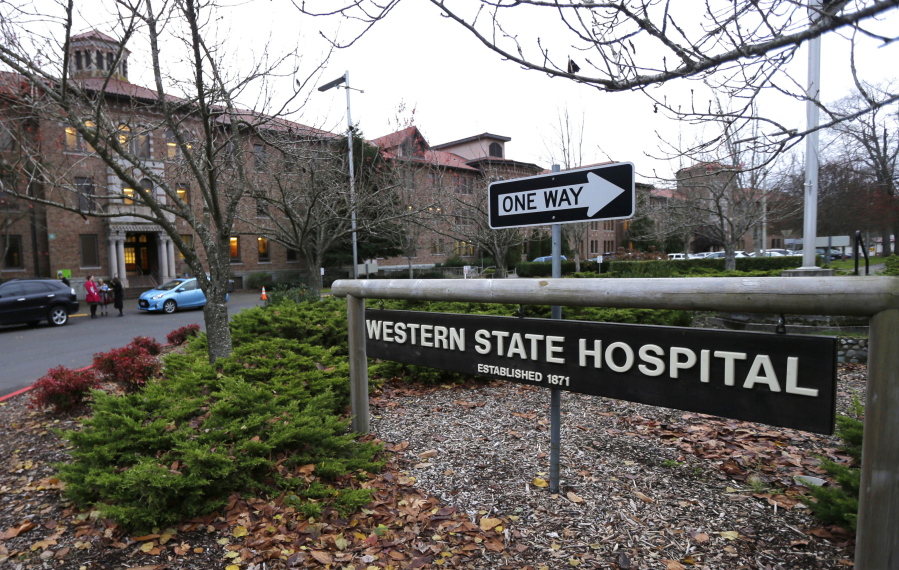 A sign marks the entrance to Western State Hospital in Lakewood.
