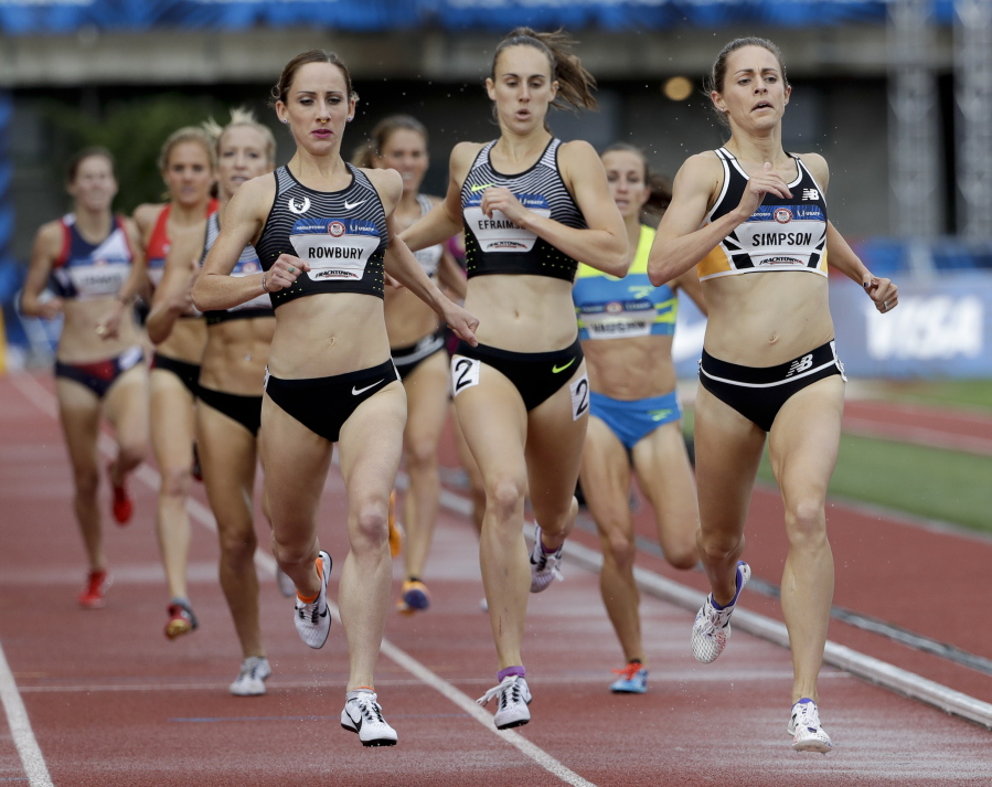 Alexa Efraimson of Camas, center, finishes third in her heat of the women's 1,500 semifinals behind Jenny Simpson, right, and Shannon Rowbury, left, at the U.S. Olympic Trials.