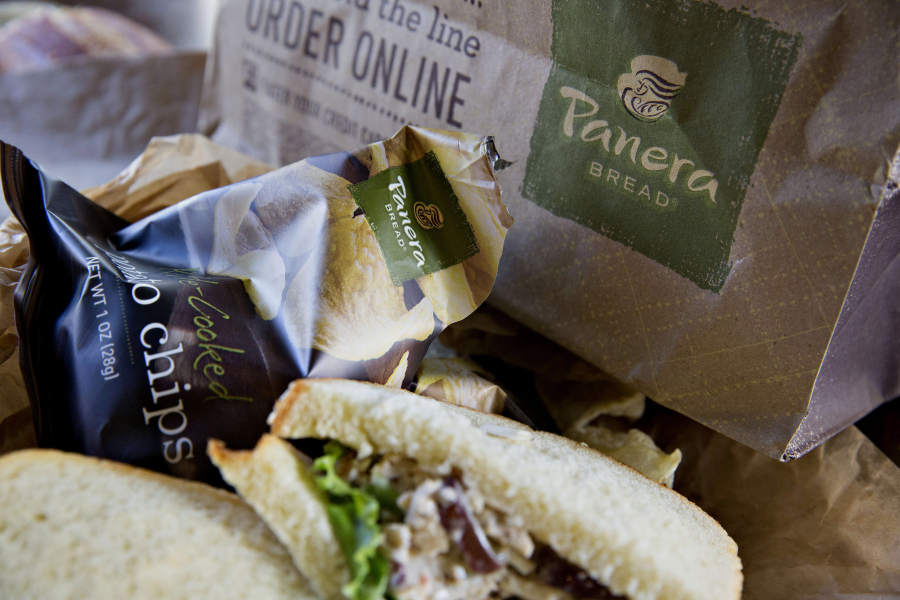 A Panera Bread Co. sandwich and chips in Tiskilwa, Ill.