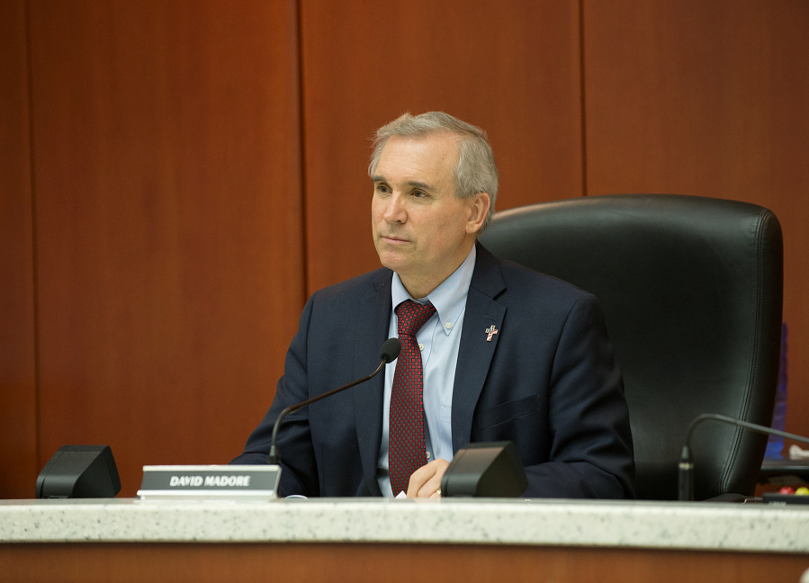 Clark County Councilor David Madore deliberates with county council members during the final hearing for the Comprehensive Growth Management Plan update in June. Madore&#039;s Alternative 4 was not adopted.