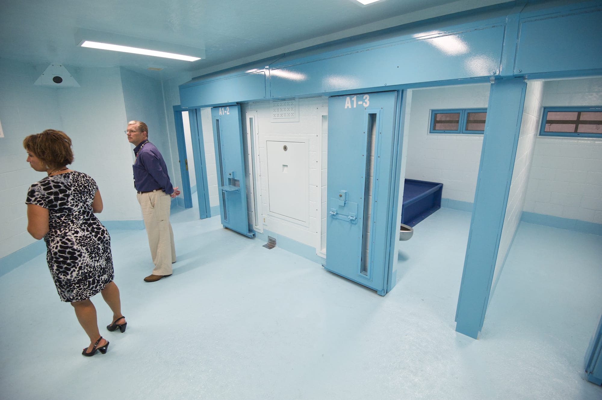 Clark County Jail Chief Ric Bishop and Commander Kimberly Beltran give a tour of an improved A-Pod, where prisoners who are at risk to themselves are housed.
