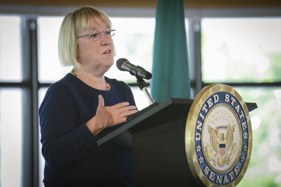 U.S. Sen. Patty Murray, D-Wash., speaks at a Columbia River Economic Development Council luncheon during a visit in Vancouver in August. &quot;I am willing to work with anyone, from any party, who is willing to work with me to get results for local families,&quot; she said in a speech focused on collaboration and compromise.