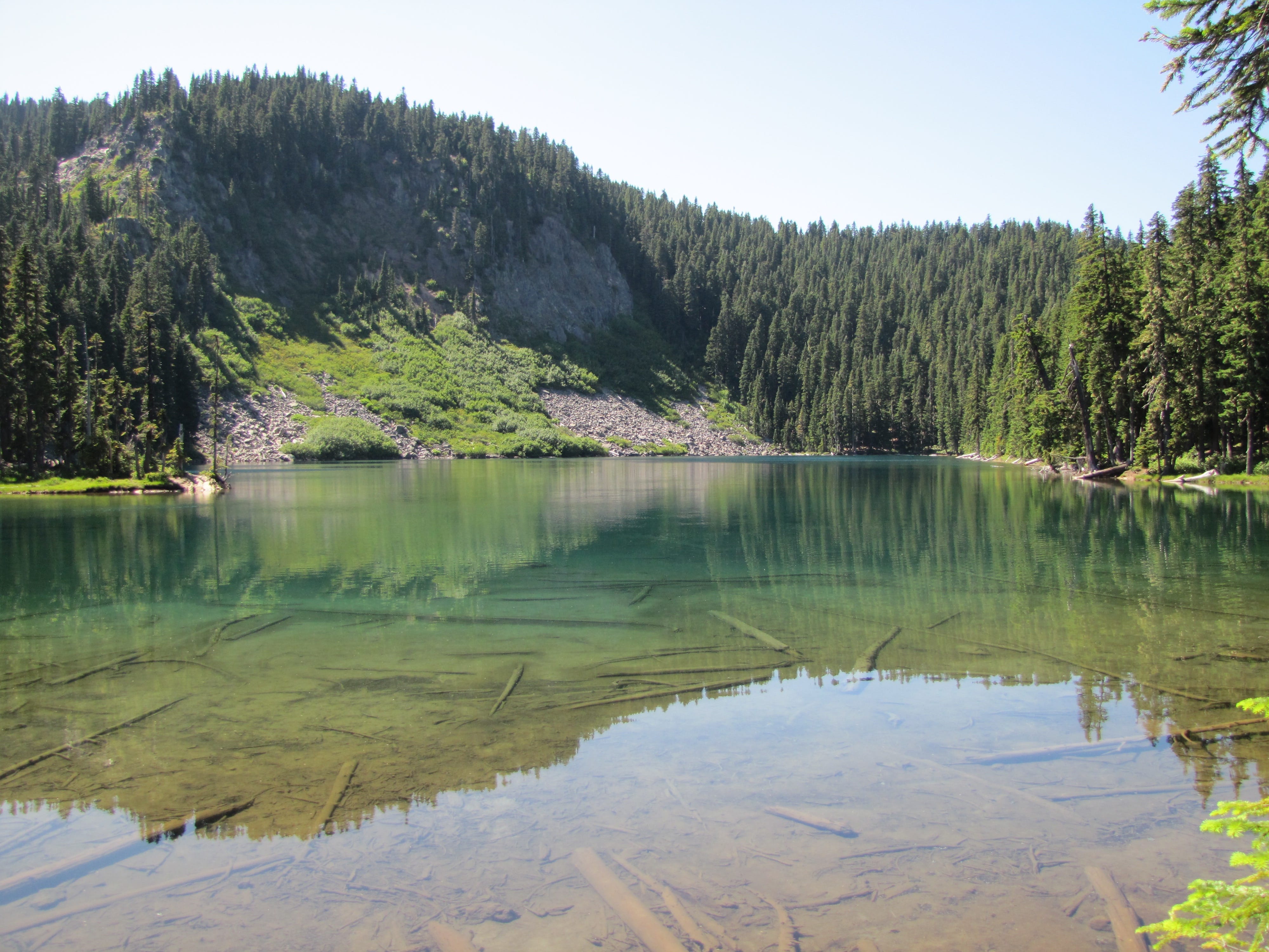 Blue Lake, at the junction of Thomas Lake trail No. 111 and the Pacific Crest National Scenic Trail No. 2000, is among the most popular destinations in Indian Heaven Wilderness.