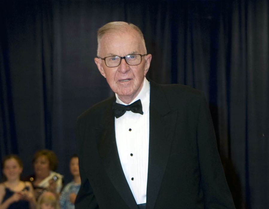 John McLaughlin arrives April 28, 2012 at the White House Correspondents&#039; Association Dinner on in Washington. McLaughlin died Tuesday at 89.