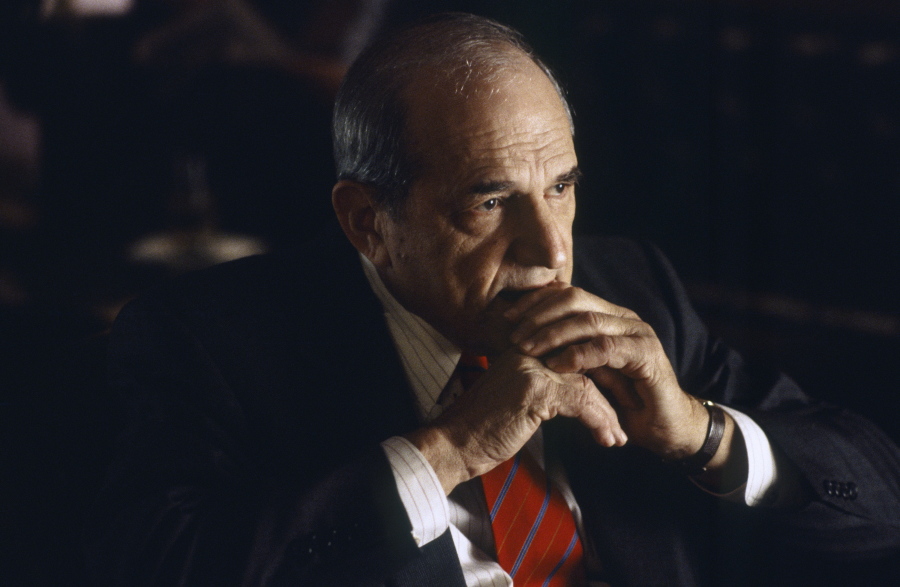 This 1998 image released by NBC shows actor Steven Hill as D.A. Adam Schiff in a scene from &quot;Law &amp; Order.&quot;  Hill died Tuesday, Aug. 23, 2016,  at Mount Sinai hospital in New York. He was 94.