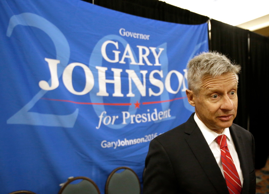 Libertarian presidential candidate Gary Johnson speaks to supporters in May.