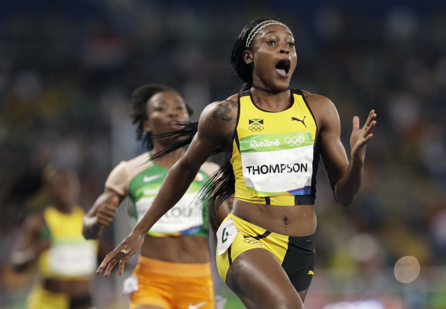 Jamaica&#039;s Elaine Thompson wins the gold in the women&#039;s 100-meter final during the athletics competitions in the Olympic stadium of the 2016 Summer Olympics in Rio de Janeiro, Brazil, Saturday, Aug. 13, 2016. (AP Photo/David J.
