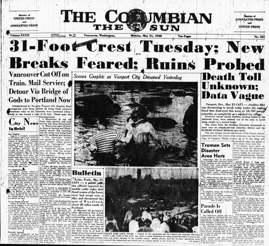 The front page of The Columbian on May 31, 1948.
