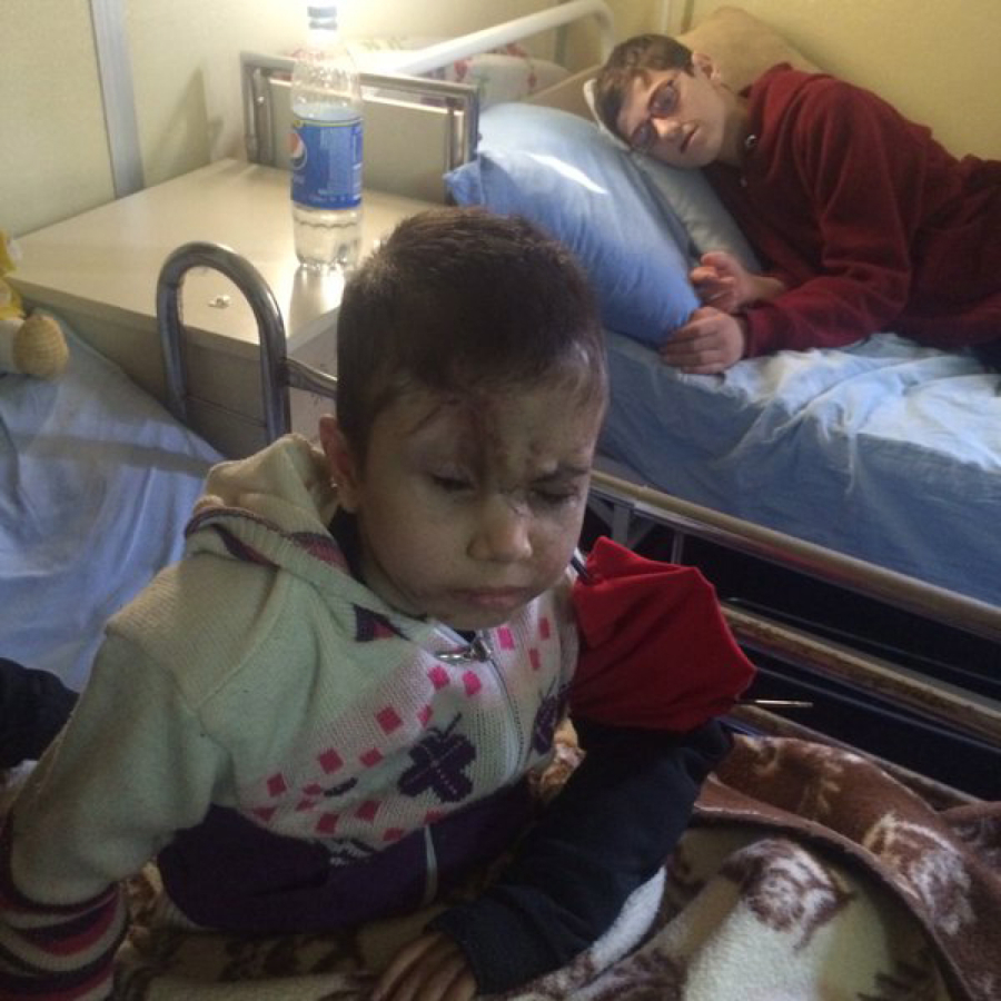 Shaima is recovering from an operation to remove one eye and save the other in a Kilis, Turkey, rehabilitation clinic.