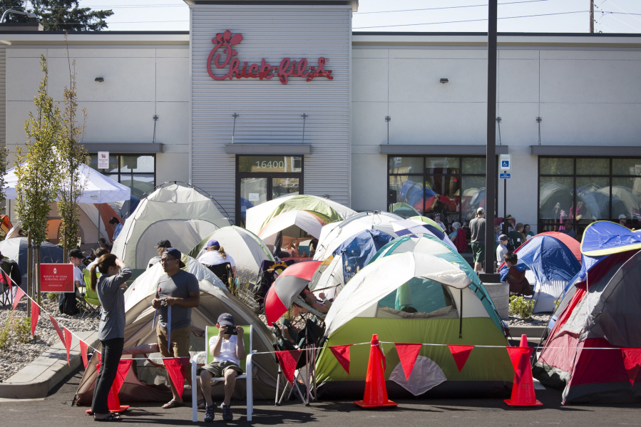 The first 100 people at the opening of a new Chick-fil-A location get free meals for a year, and all 100 spots at the Vancouver location were taken by 1 p.m. Wednesday. The restaurant opens 6 a.m. today.