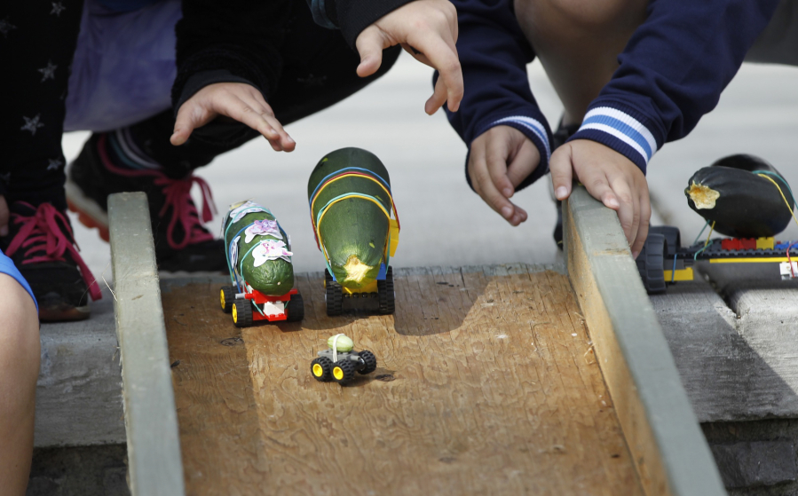 Racers release their Lego racers at Overlook Park during Saturday&#039;s Ridgefield Heritage Day/Wild Wild West event.
