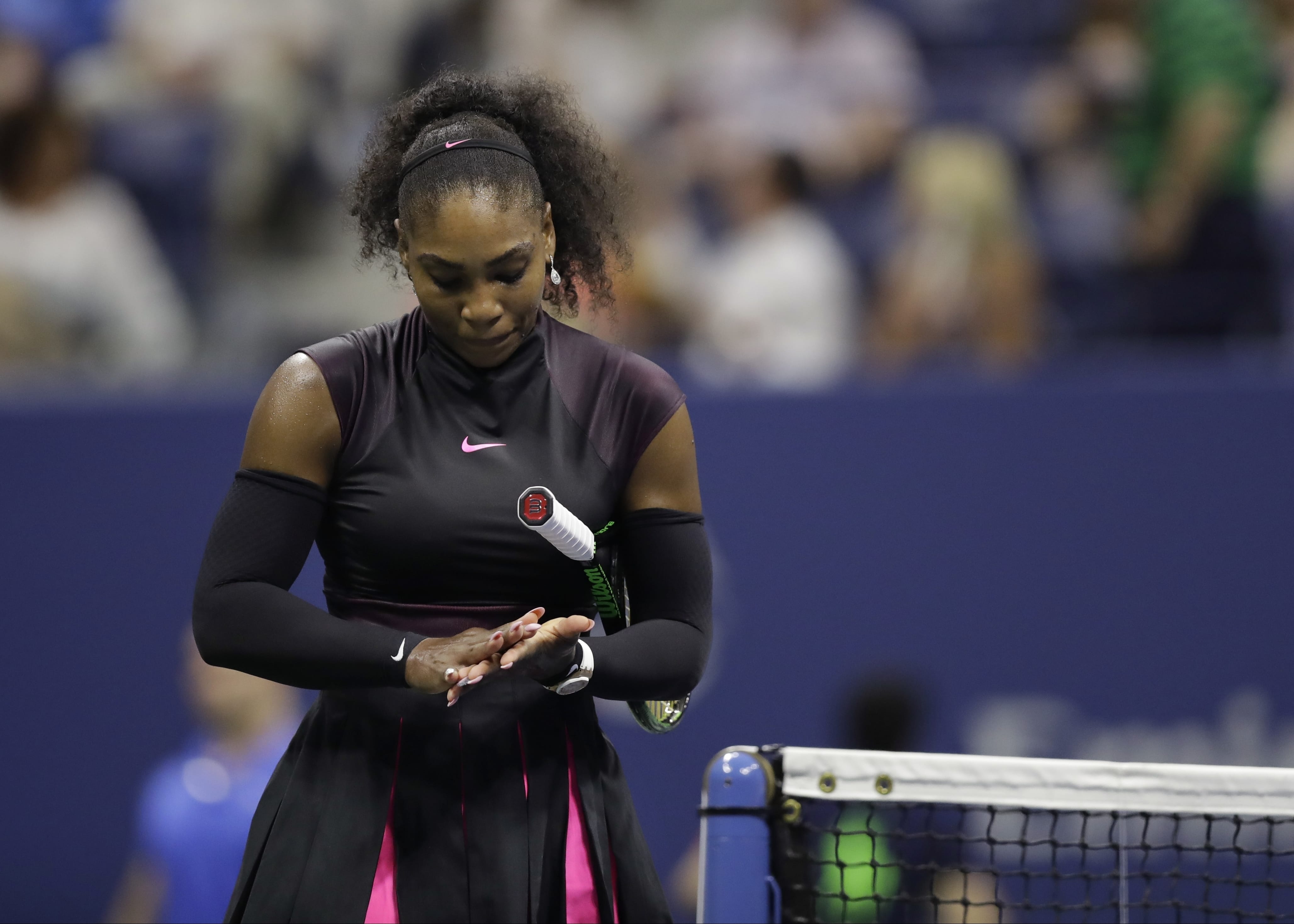 Serena Williams walks to the other side of the court during a changeover during the semifinals of the U.S. Open tennis tournament against Karolina Pliskova, of the Czech Republic, Thursday, Sept. 8, 2016, in New York.