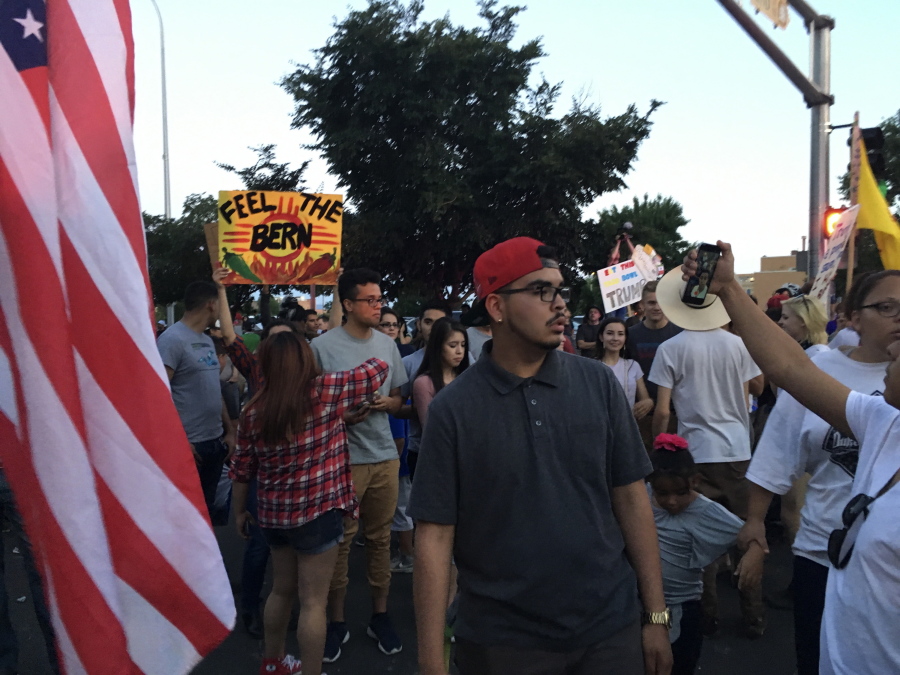 Hispanic demonstrators in Albuquerque wave American flags May 24 during an anti-Donald Trump protest that later turned violent. San Francisco 49ers quarterback Colin Kaepernick recent refusal to stand for the National Anthem revealed deep differences in the way Americans of all stripes view patriotic symbols in a country founded on the freedom to protest.