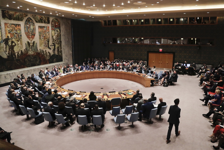 Members of the Security Council meet to address the situation in Syria on Wednesday at U.N. headquarters.