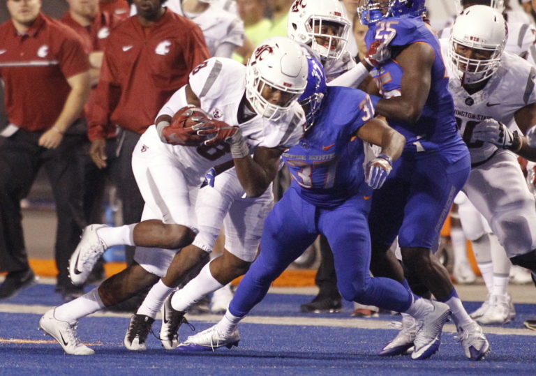 Washington State wide receiver Tavares Martin Jr. (8) runs the ball during the first half of an NCAA college football game against Boise State in Boise, Idaho, Saturday, Sept. 10, 2016.