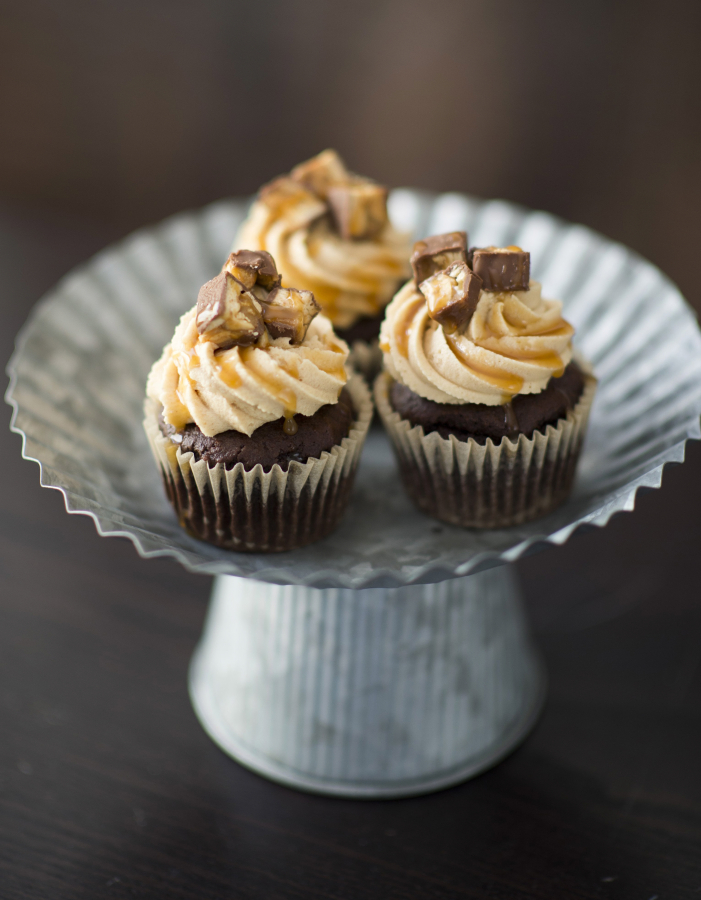 Hayley Parker&#039;s &quot;Out of the Box Desserts&quot; features these Chocolate Peanut Candy Cupcakes.