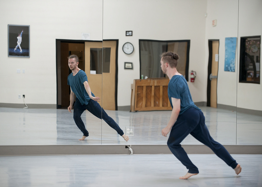 Spenser Theberge, a 2005 graduate of Vancouver School of Arts and Academics, works on a contemporary piece at Columbia Dance in Vancouver.