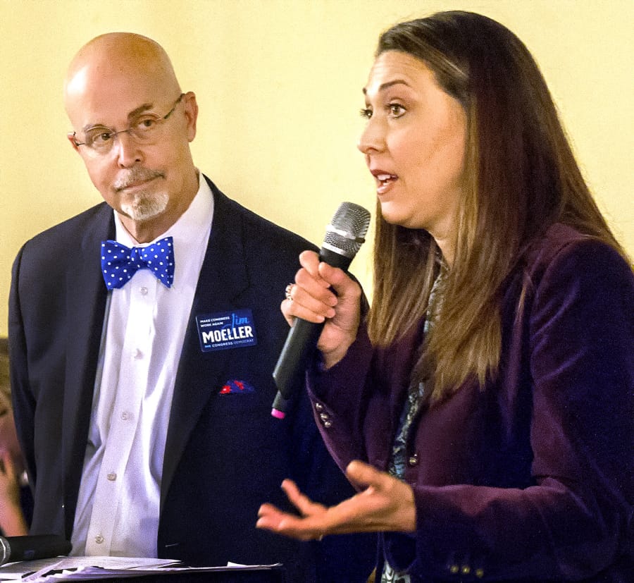 U.S. Rep. Jaime Herrera Beutler, R-Camas, and Democratic challenger state Rep. Jim Moeller of the 49th District squared off in a debate Tuesday afternoon at the Oak Tree Restaurant in Woodland.