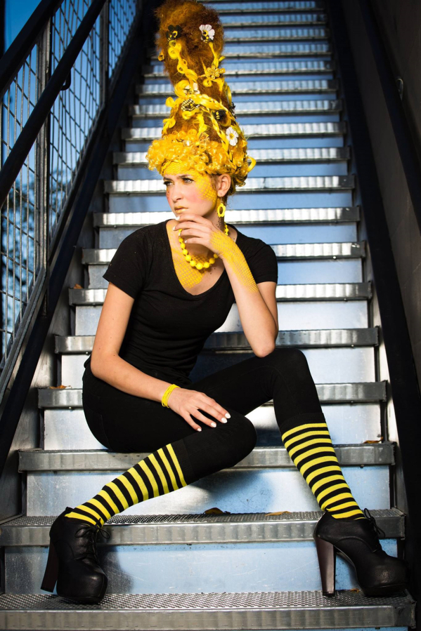 Esther Short: Model Miranda Dowler shows off her bee-inspired headpiece created by Vancouver stylist Bee Sam as part of the Taste of Style fashion show to benefit the Oregon Food Bank.