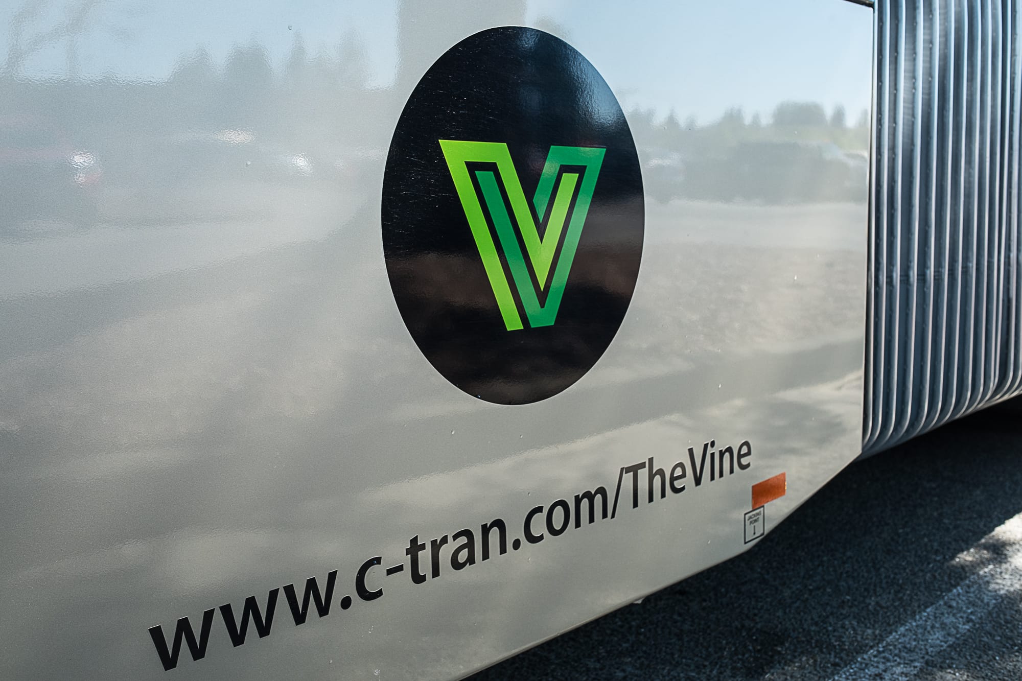 View of the side panel of C-Tran's new bus designed for the Vine, Vancouver's new transit corridor.