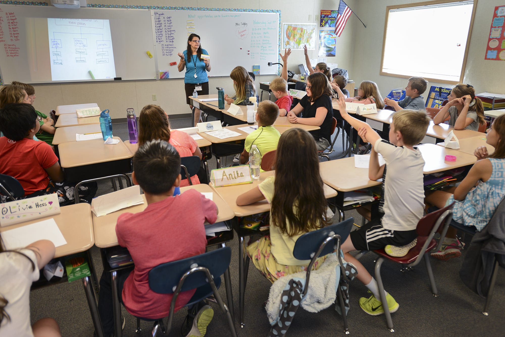Michelle Sedgley teaches 28 fourth- and fifth-graders in her combined class at Southridge Elementary in Ridgefield. This year, all four of the Ridgefield School District’s schools are at least 130 students over capacity.
