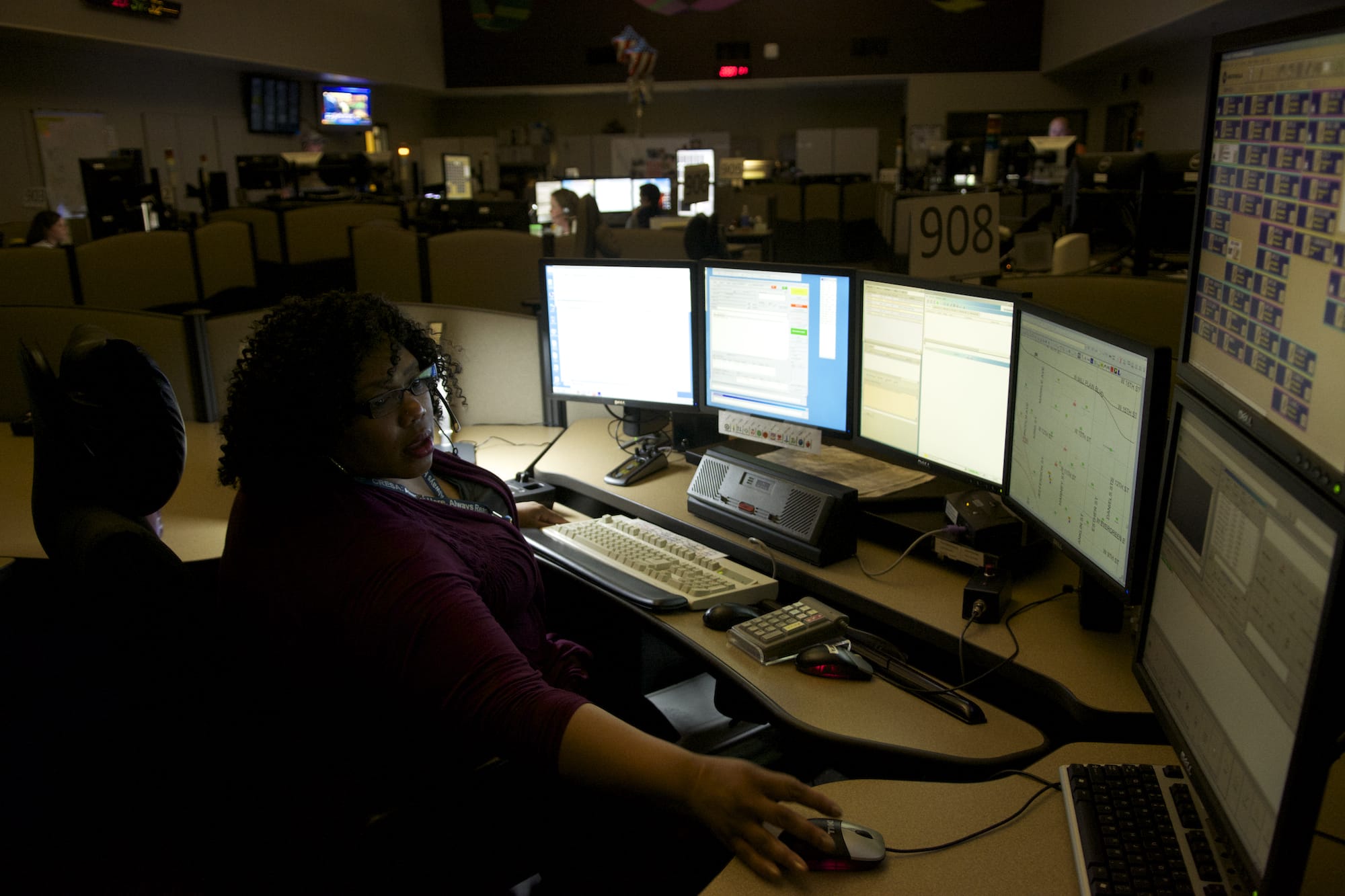 CRESA dispatcher Cassandra Deering operates her computer on a night shift on Friday, May 2, 2014.