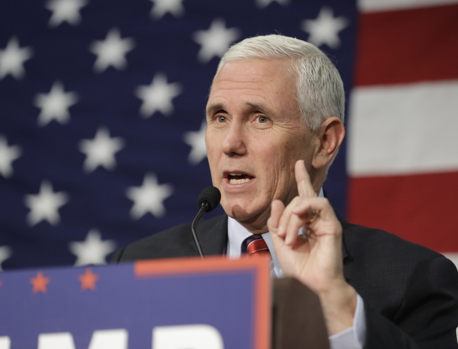 Republican vice presidential candidate, Indiana Gov. Mike Pence speaks in Fort Wayne, Ind.