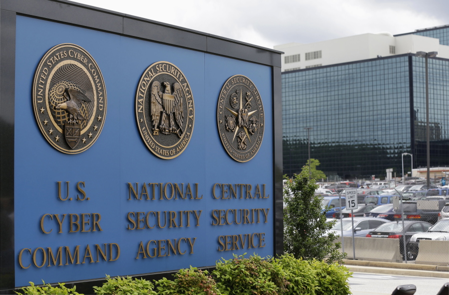 The sign outside the National Security Agency campus in Fort Meade, Md., on June 6, 2013. The Justice Department says a former National Security Agency's theft of top secret information was breathtaking in its scope. Federal prosecutors revealed new details Thursday about their case against Harold Martin, a Maryland man arrested in August on charges of stealing classified information.