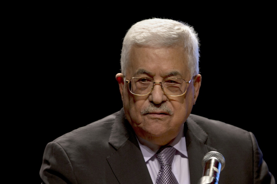 Palestinian President Mahmoud Abbas, speaks during a conference in the West Bank City of Bethlehem. A West Bank hospital official said Thursday that Abbas will undergo a heart test after being hospitalized. The official says Abbas, 81, will undergo a cardiac catheterization, a procedure in which a thin tube is inserted into a blood vessel to examine the strength of his heart.