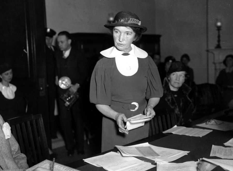 Margaret Sanger, who founded the American Birth Control League in 1921, speaks before a Senate committee to advocate for federal birth-control legislation on March 1, 1934. She founded two organizations that later merged to form the Planned Parenthood Federation of America.
