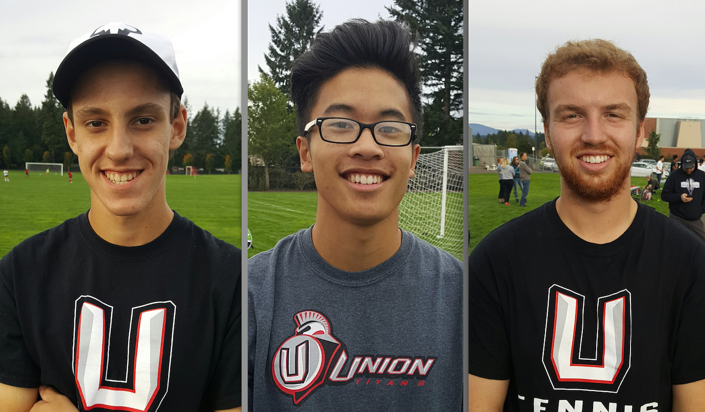 Union tennis players, from left, Alex Calpagiu, Andrew Chanthavong and Bjorn Morfin.