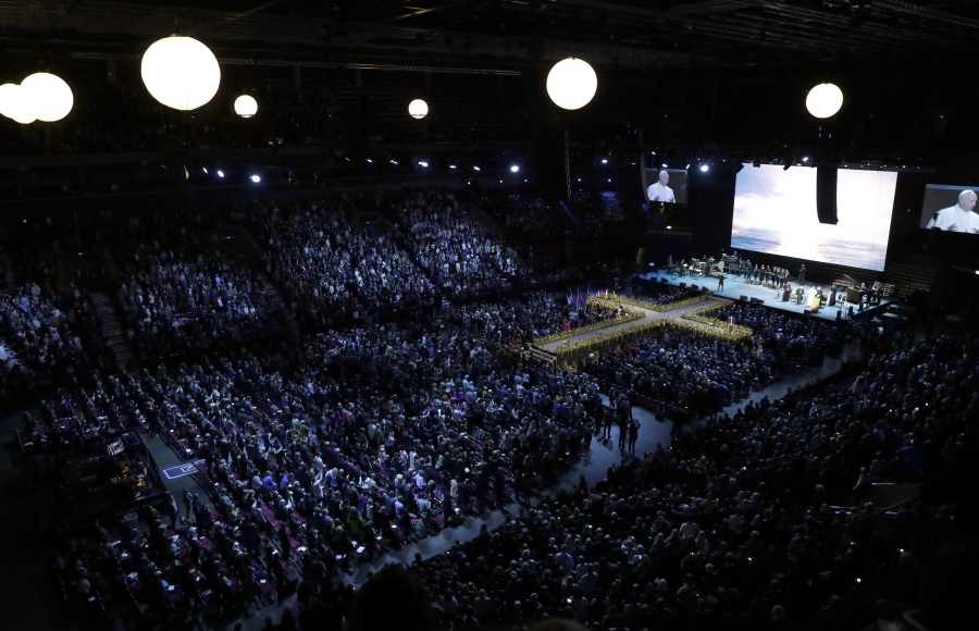 A view of the Malmo arena, Sweden, on Monday during an ecumenical event presided over by Pope Francis and leaders of the Lutheran World Federation. Francis traveled to secular Sweden on Monday to mark the 500th anniversary of the Protestant Reformation, a remarkably bold gesture given his very own Jesuit religious order was founded to defend the faith against Martin Luther&#039;s &quot;heretical&quot; reforms five centuries ago.