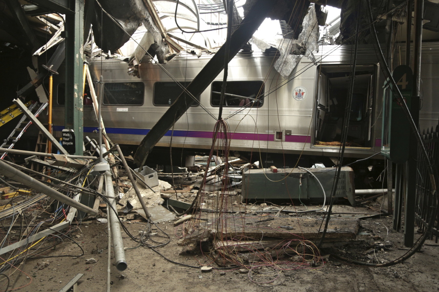 This Saturday photo shows damage done to the Hoboken Terminal in Hoboken, N.J., after a commuter train crash that killed one person and injured more than 100 others last week.