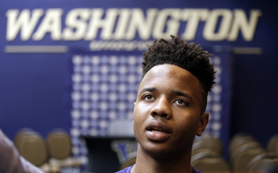 Washington guard Markelle Fultz speaks to reporters on Wednesday in Seattle. He is perhaps the most decorated recruit in school history.