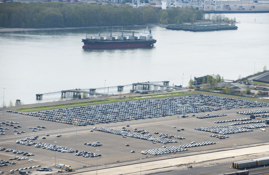 Newly imported Subarus from Japan sit at the Port of Vancouver, await processing and transportation to dealerships throughout the western United States. Subaru of America is a longtime tenant at the port.