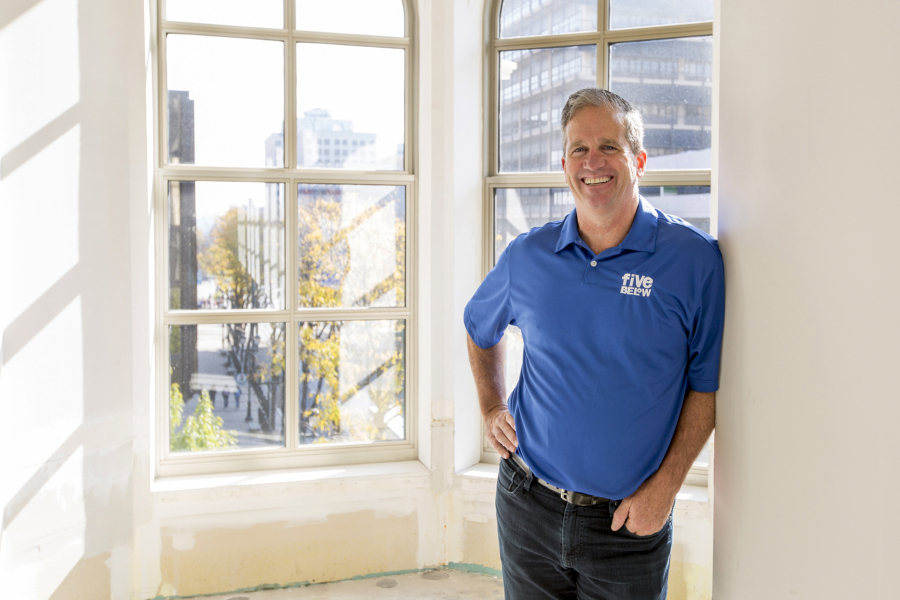 Joel Anderson, CEO of Five Below, stands on the third floor of the Lits Building on Market Street on Wednesday. The company&#039;s corporate headquarters will move there.