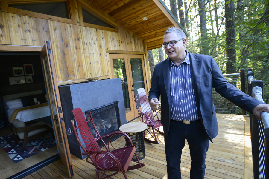 Todd Gillespie, director of sales and marketing at Skamania Lodge, gives a tour of the two new tree houses now available to visitors, Monday September 26, 2016.